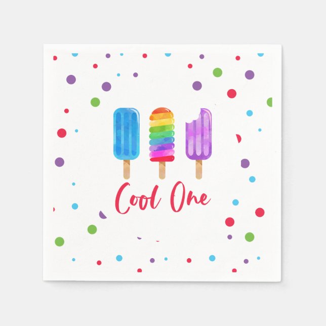Rainbow Pop Cool 1. Geburtstag Serviette (Vorderseite)