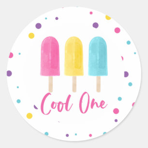 Rainbow Pop Cool One 1. Geburtstag Runder Aufkleber