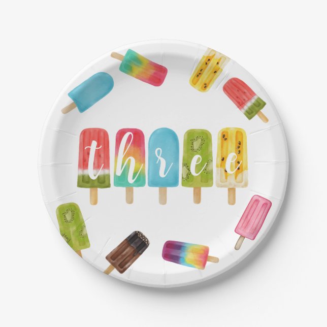 Rainbow Pop Geburtstag 3. Geburtstag Pappteller (Vorderseite)