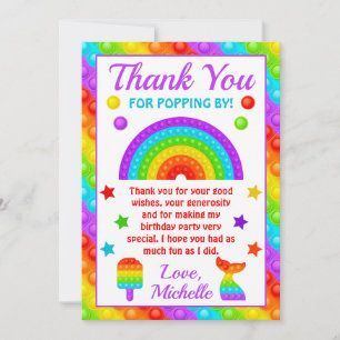 Rainbow Pop It Fidget Toy Birthday Party Dankeskarte
