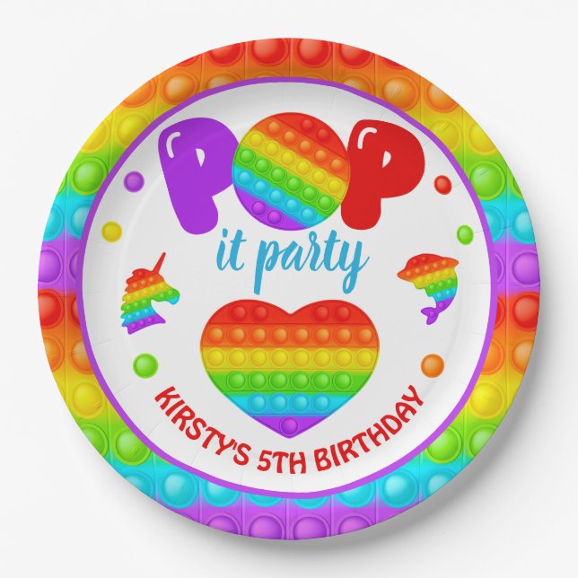 Rainbow Pop It Fidget Toy Birthday Party Pappteller (Vorderseite)