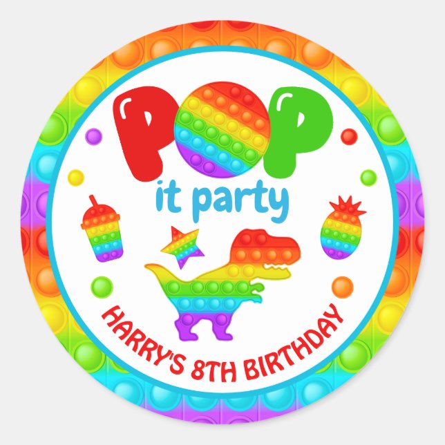 Rainbow Pop It Fidget Toy Birthday Party Runder Aufkleber (Vorderseite)