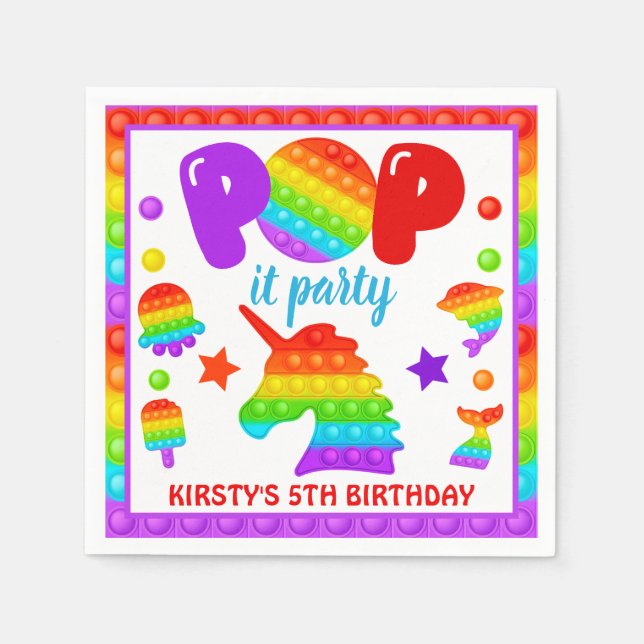Rainbow Pop It Fidget Toy Birthday Party Serviette (Vorderseite)