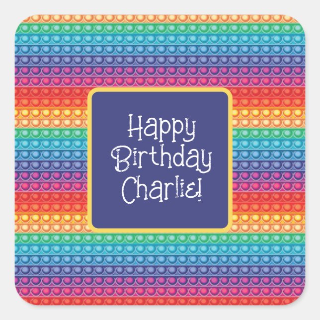 Rainbow Pop It Fidget Toy Pattern Personalisiert Quadratischer Aufkleber (Vorderseite)