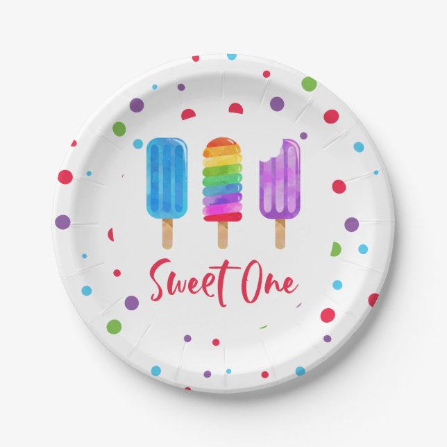 Rainbow Pop Sweet One 1. Geburtstag Pappteller (Vorderseite)
