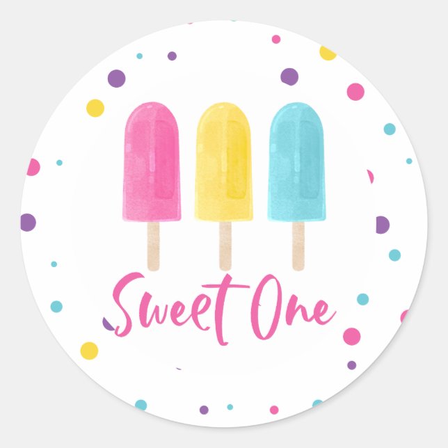 Rainbow Pop Sweet One 1. Geburtstag Runder Aufkleber (Vorderseite)