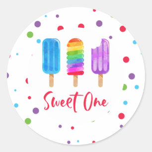 Rainbow Pop Sweet One 1. Geburtstag Runder Aufkleber