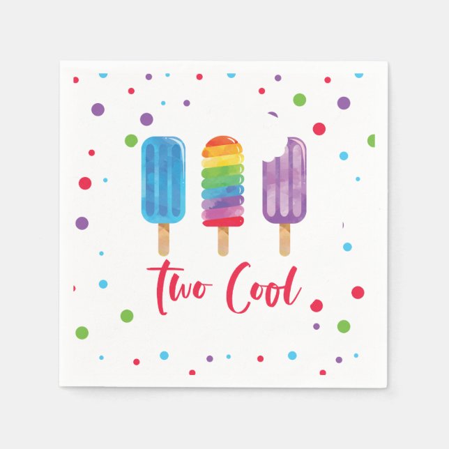 Rainbow Pop Two Cool 2. Geburtstag Serviette (Vorderseite)