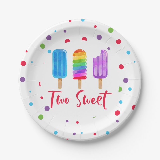 Rainbow Pop Two Sweet 2. Geburtstag Pappteller (Vorderseite)