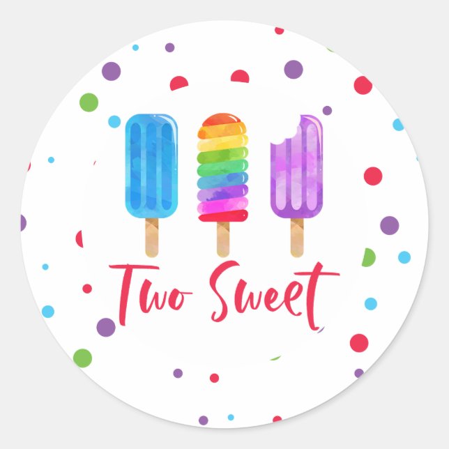 Rainbow Pop Two Sweet 2. Geburtstag Runder Aufkleber (Vorderseite)