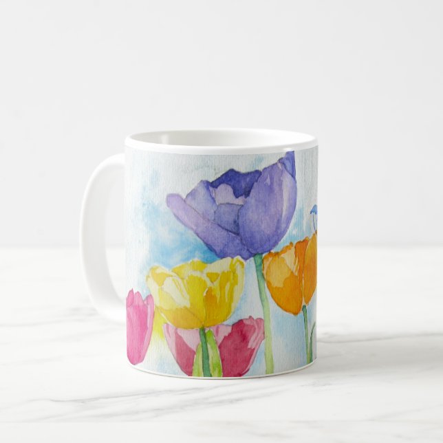 Rainbow Poppies Colorful Original Watercolor Kaffeetasse (Vorderseite Links)