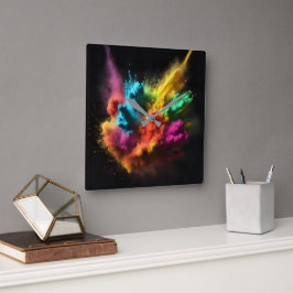 Rainbow Powder blast auf schwarz Quadratische Wanduhr
