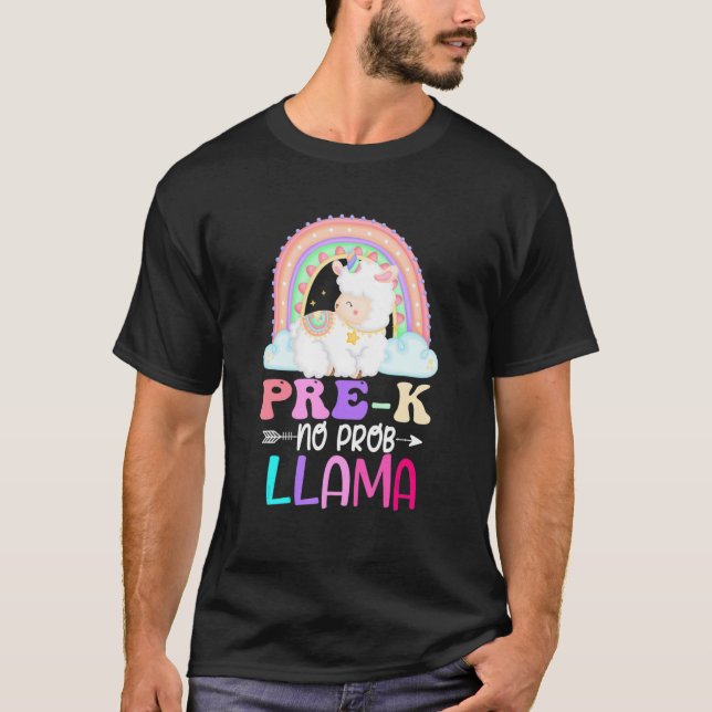 Rainbow Pre K No Prob Llama 100th Day Of School T-Shirt (Vorderseite)