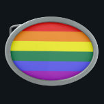 Rainbow Pride Flag Gürtelschnalle<br><div class="desc">Die sechsfarbige Version der Gay Pride Flag ist seit 1979 beliebt. Die Anzahl der Streifen wurde auf eine gerade Zahl reduziert,  um zu verhindern,  dass die mittlere Farbe versteckt wird,  wenn sie vertikal auf Lampenposten aufgehängt wird. Indigo Streifen wurde in königsblaue Streifen geändert.</div>