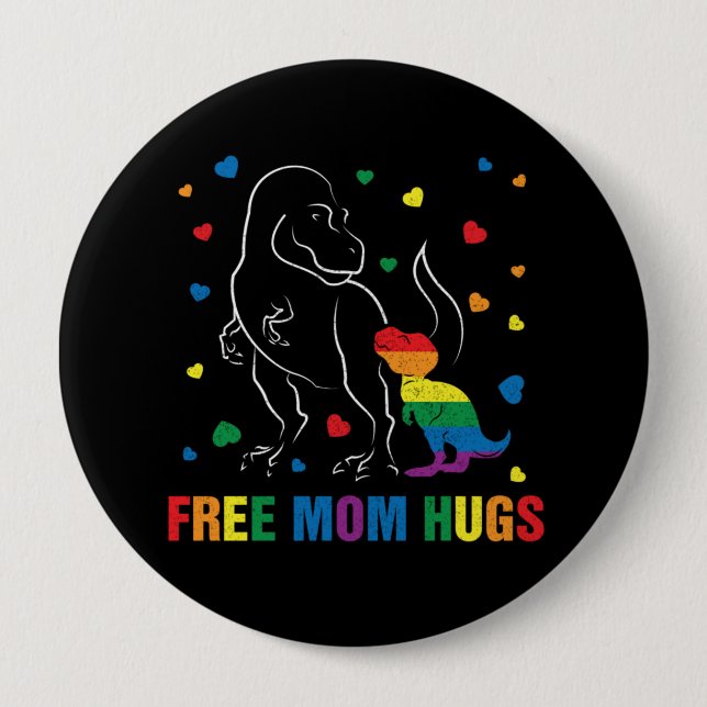 Rainbow Pride Free Mama Hugs Dinosaur Niedlich Button (Vorderseite)