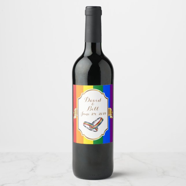 Rainbow Pride Gay Wedding Custom Wine Bottle Label Weinetikett (Vorderseite)