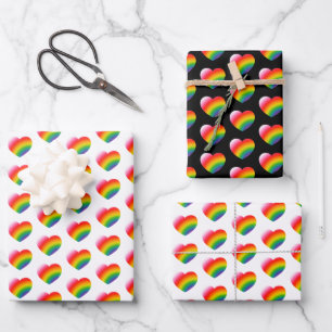 Rainbow Pride Gradient Hearts Muster Geschenkpapier Set