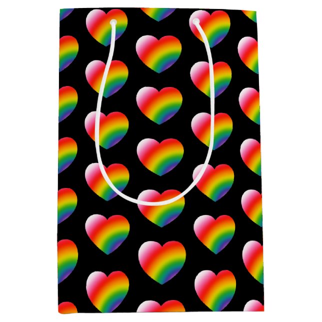 Rainbow Pride Gradient Hearts Muster Mittlere Geschenktüte (Vorderseite)