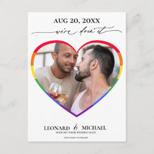 Rainbow Pride Heart Foto Rahmen Save the Date Postkarte