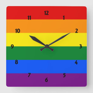 Rainbow Pride Large Clock Quadratische Wanduhr