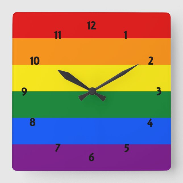 Rainbow Pride Large Clock Quadratische Wanduhr (Vorderseite)