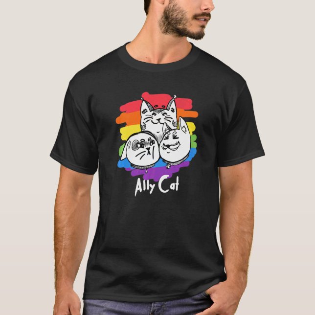 Rainbow Pride Lgbt Gay Flag Alliga Katze 1 T-Shirt (Vorderseite)