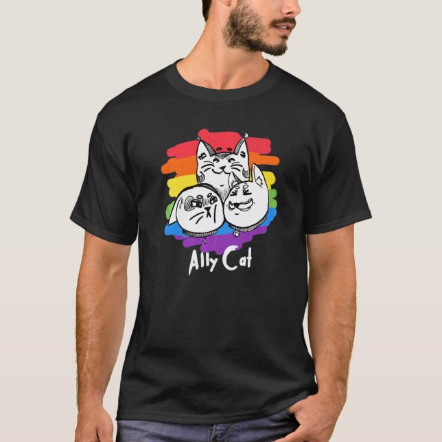 Rainbow Pride Lgbt Gay Flag Alliga Katze 1 T-Shirt (Vorderseite)