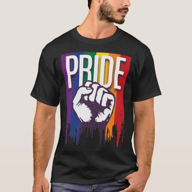 Rainbow Pride LGBTQ Flag Power to the People Fist  T-Shirt (Vorderseite)