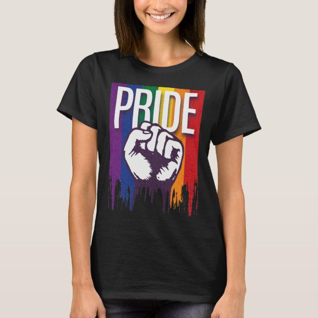 Rainbow Pride LGBTQ Flag Power to the People Fist  T-Shirt (Vorderseite)