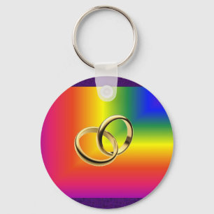Rainbow Pride mit Gold Wedding Bands Schlüsselanhänger