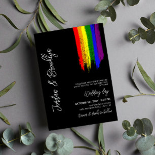 Rainbow Pride Paint Strokes LGBT Wedding Einladung