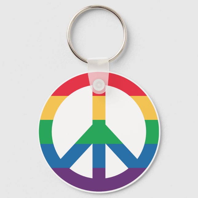 Rainbow Pride Peace Sign Button Schlüsselanhänger (Vorderseite)