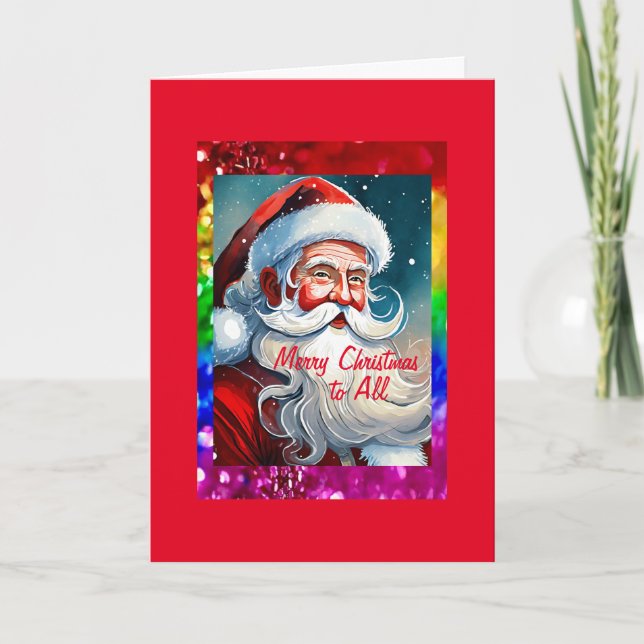 Rainbow Pride Santa 5" x 7" Weihnachtskarte Karte (Vorderseite)