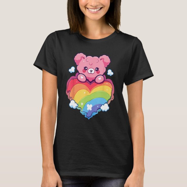 Rainbow Pride Teddy Bear LGBTQ+ Gay Lesbian Queer  T-Shirt (Vorderseite)