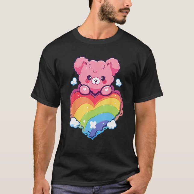 Rainbow Pride Teddy Bear LGBTQ+ Gay Lesbian Queer  T-Shirt (Vorderseite)