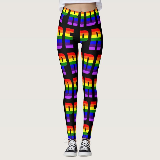 Rainbow Pride Text Art auf benutzerdefinierter sch Leggings (Vorderseite)