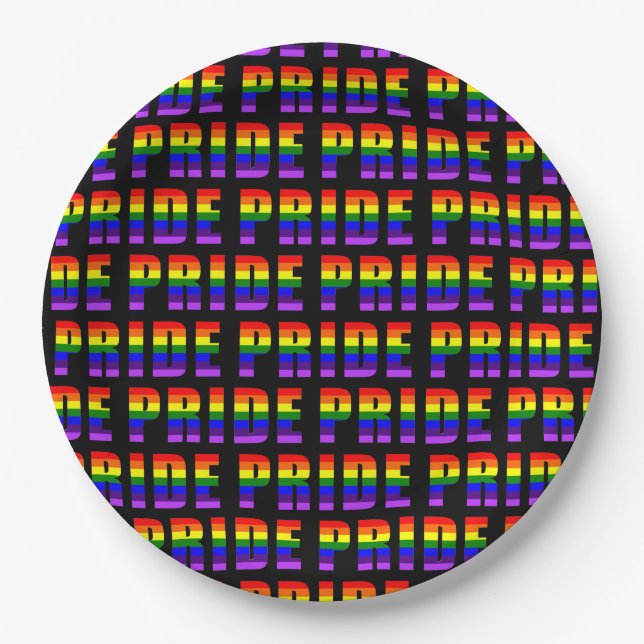 Rainbow Pride Text Art auf benutzerdefinierter sch Pappteller (Vorderseite)
