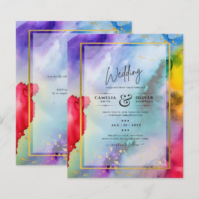 RAINBOW PRIDE WEDING INVITATION Tinte LeahG (Vorne/Hinten)