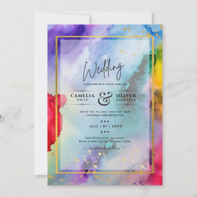RAINBOW PRIDE WEDING INVITATION Tinte LeahG Einladung (Vorderseite)