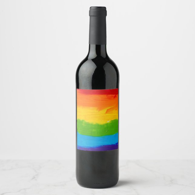 Rainbow Pride Weinetikett - farbenfrohe Flaschenau (Vorderseite)