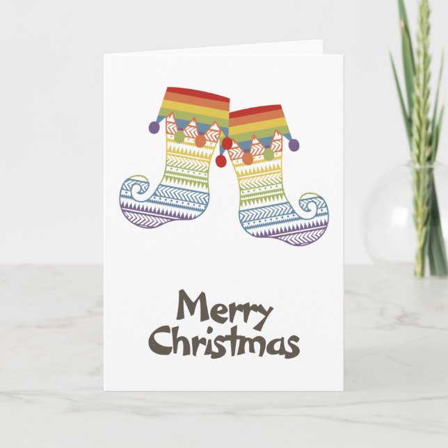 Rainbow Pride Whimsical Christmas Strumpfs Feiertagskarte (Vorderseite)