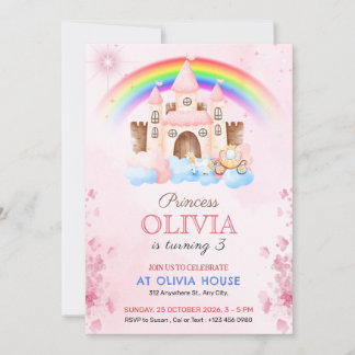 Rainbow Princess Castle Birthday Party Invitation Einladung