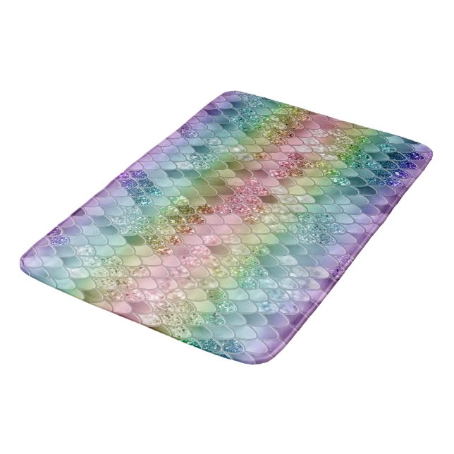 Rainbow Princess Mermaid Scales #2 #decor #wall Badematte (Schrägansicht)