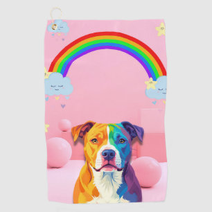 Rainbow Pup - Whimsical Dog Portrait with Pastel S Golfhandtuch