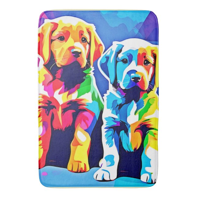 Rainbow Pups: Spielendes Duo Badematte (Vorderseite Vertikal)