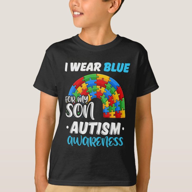 Rainbow Puzzle Autism Ich trage Blau für Sohn Auti T-Shirt (Vorderseite)