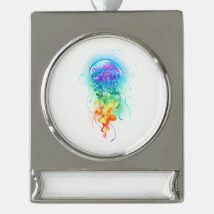 Rainbow-Qualle Banner-Ornament Silber