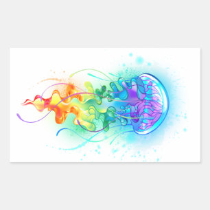 Rainbow-Qualle Rechteckiger Aufkleber