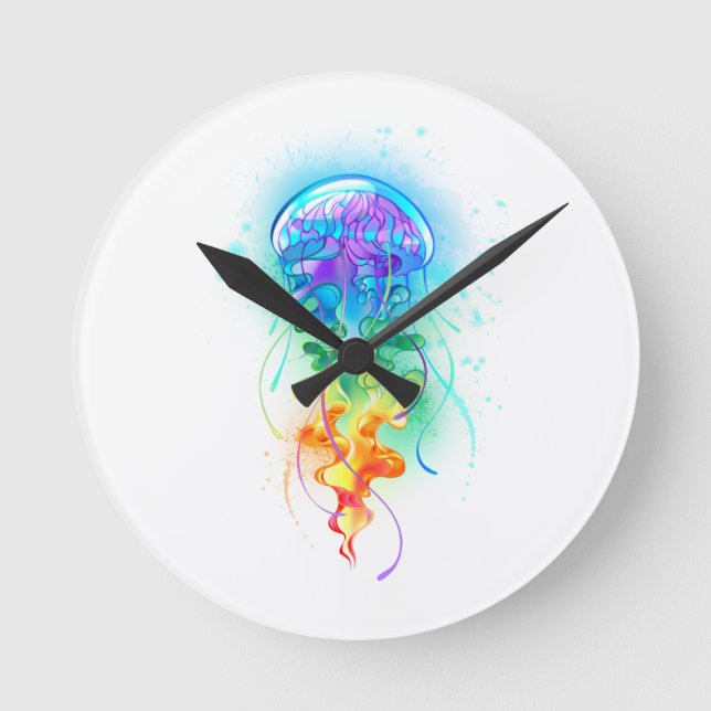 Rainbow-Qualle Runde Wanduhr (Vorderseite)