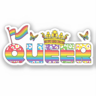Rainbow Que Crown mit Flag und Schmetterlingen Aufkleber